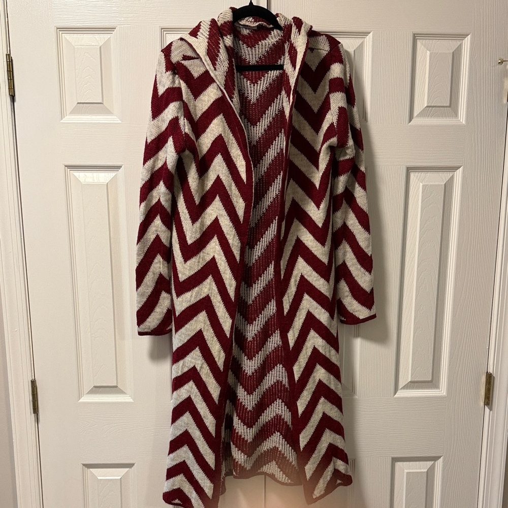 Long open hooded cardigan